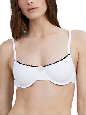 SOLID & STRIPED White Bikini Top with Black Trim